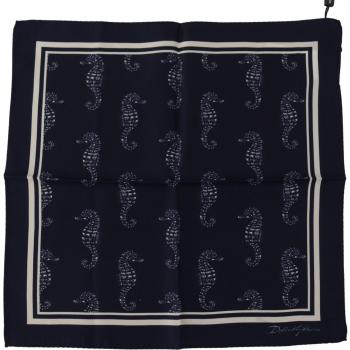Dolce & Gabbana Blue Seahorse DG Printed Square Handkerchief Scarf