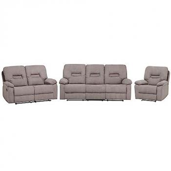 Conjunto de salón moderno de 6 plazas en tejido beige taupe con sillones reclinables Bergen