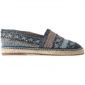 Dolce & Gabbana Blue Gray Leather Buffalo Espadrille Shoes - EU40/US7, Male, Multicolor, Size: 7 US Luxury Woven Leather Espadrilles