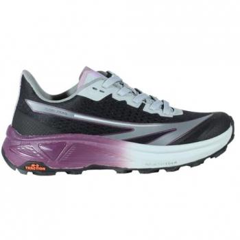 Zapatillas Hi-Tec Flash Trail mujer, color negro, gris y violeta, tamaño 39, diseño transpirable, forro antihumedad, protección reforzada, estabilidad mejorada y tracción superior