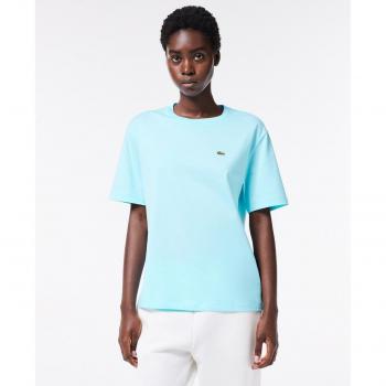 Lacoste TF5441-00 Camiseta de Manga Corta para Mujer en Algodón Ecológico con Cuello Redondo - Azul Claro