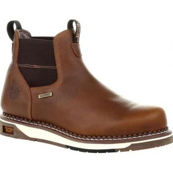 Georgia Boot AMP LT Wedge Steel Toe Waterproof Chelsea Work Boot for Men - Wide Fit, Brown, Size 10