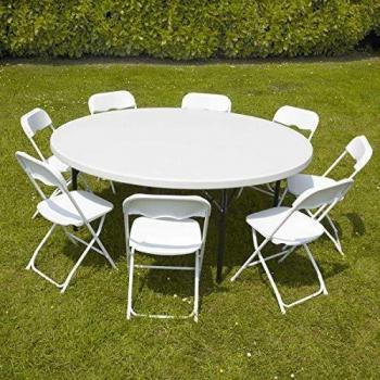 Mesa Redonda Blanca con Conjunto de 8 Sillas Plegables