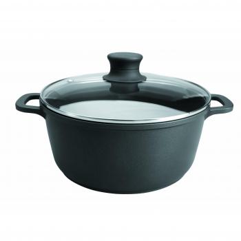 Lacor Forte - Cacerola de Aluminio Fundido con Tapa de Cristal, 24 cm - Color Negro