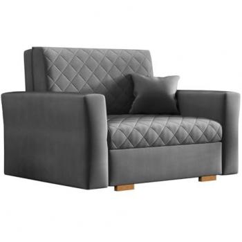 Sillón Columbus 145 Tapizado en Gris con Patas de Madera y Función de Sofá Cama, Medidas 85x115x98cm, Muebles Montados