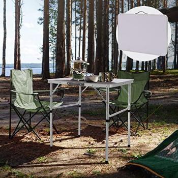 Mesa de Camping Plegable de Aluminio Regulable en Altura 75x55x68/32,5 cm Plata-Blanco Ideal para Jardín, Playa y Aire Libre