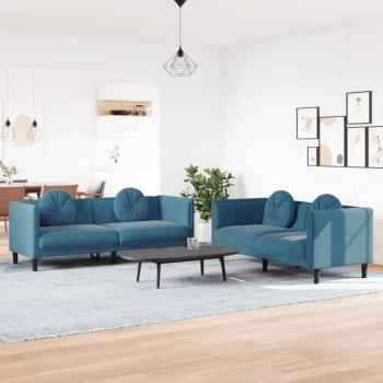 Conjunto de sofá de 2 piezas con almohadas de terciopelo azul vidaXL