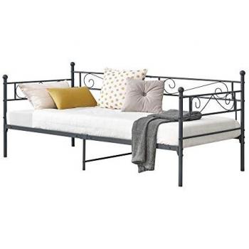 Cama Simple Kerava Metal 90x200cm con Reposacabezas y Reposapiés Gris Oscuro