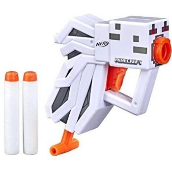 Nerf MicroShots Minecraft Ghast Mini Blaster, diseño de Minecraft Ghast Mob, Incluye 2 Dardos Oficiales Nerf Elite, Mango de cebado extraíble, Multicolor