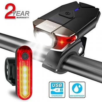 ITSHINY luz Bicicleta, Luces para Bicicleta LED Recargable e Impermeable - Combinaciones de Faros Delanteros y Luces Traseras Super Brillantes Fáciles Instalar para Ciclismo Carretera Montaña