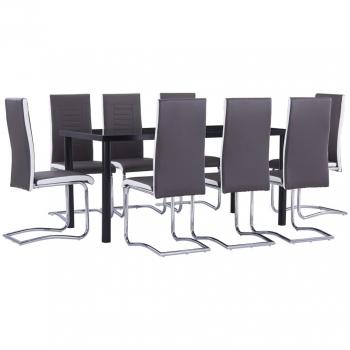 Juego de comedor 9 piezas cuero sintético gris Día y Noche