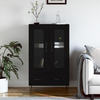 Aparador alto de madera de ingeniería negro 69,5x31x115 cm - Mueble de Almacenaje de Salón con puertas y cajón, Buffet moderno, Armario Auxiliar y Armario de Almacenamiento