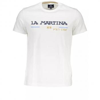 La Martina White Cotton T-Shirt - XL, T-Shirts, male, White, Size: XL, Short Sleeves, Regular Fit, Round Neck, Logo Print