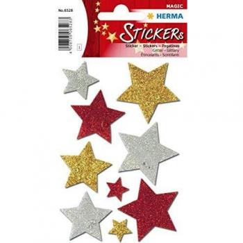 Etiquetas Decorativas de Navidad HERMA 6528, Estrellas Multicolores Brillantes, 1 Hoja 84x120 mm, 9 Piezas