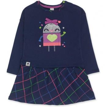 Tuc Tuc - Vestido de bebé niña combinado de felpa azul con diseño de robot, estilo moderno, color azul, cómodo y suave para la piel del bebé