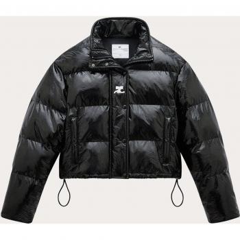 Courrèges Women's Black Vinyl Puffer Jacket - Size Medium