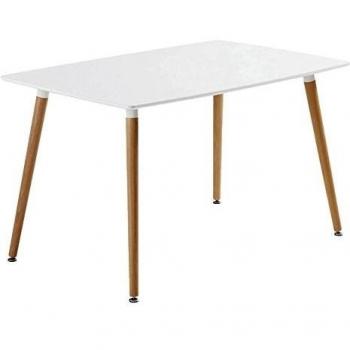 Studio Decor Dinamarca - Mesa de comedor rectangular con tapa lacada y patas madera, color blanco, 130 x 80 x 76 cm