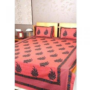 Indian Home Decor Block Impreso Doble Tamaño de la cama hoja de cama de algodón con fundas de almohada Tamaño 84 x 105 pulgadas