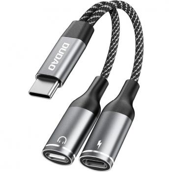 Adaptador Dudao L13C+ 2 en 1 USB-C - Gris (Carga y Audio)