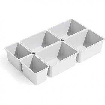 Cubos organizadores para cajón de baño Tidy Emuca, 6 cubos, plástico blanco