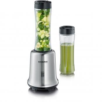 SEVERIN SM 3739 Batidora Smoothie Mix & Go, 300 W aproximadamente, 600 ml, incluso 2 Vasos con tapa, color acero inoxidable y negro