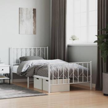 Cama pediátrica de metal blanca con cabecera y estribo 100x190 cm
