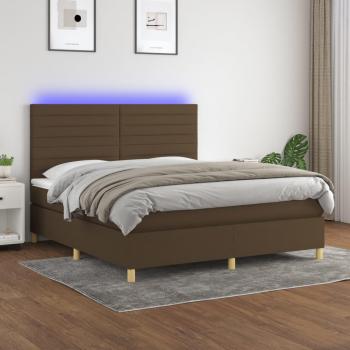 Cama box spring con colchón suave y luces LED, tela marrón oscuro, 160x200 cm