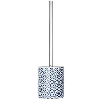 Juego de WC Lorca - Escobilla y soporte de cerámica, diseño mediterráneo, color blanco y azul, diámetro 10 cm x altura 39 cm
