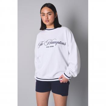 Kaiia Contrast Binding Hamptons Oversized Sweatshirt White