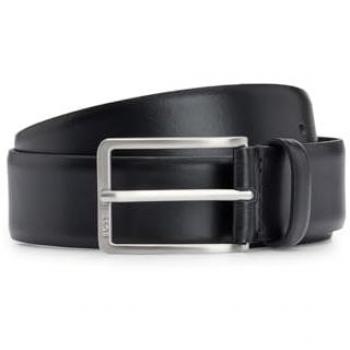 BOSS Men's Leather Belt 'Erman' with Label Details - Black - Size 110