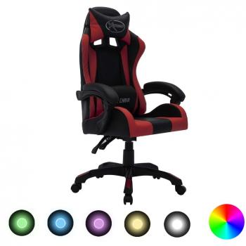 Silla gaming Día y Noche con luces LED RGB, cuero sintético color vino y negro