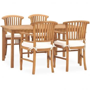 Set de almuerzo de jardín de 5 piezas con cojines de madera de teca