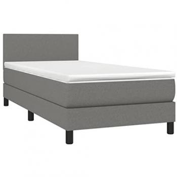 Cama Box Spring con colchón y LED tela gris oscuro 90x190 cm