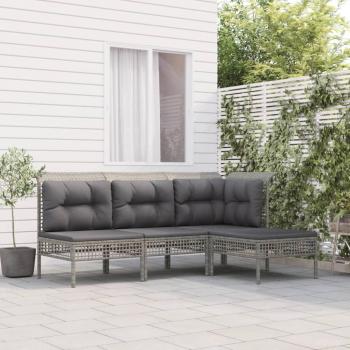 Set de muebles de jardín 4 piezas con cojines de Polyrattan gris