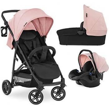 Hauck Rapid 4R Plus Trio Set 3 en1 soporta hasta 25 kg, silla auto compatible con isofix, capazo para bebés, manillar ajustable en altura + portavasos, capota XL con UV 50+, plegado compacto - rosa