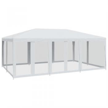 Carpa para fiestas con 10 paredes de malla HDPE blanco 6x4 m