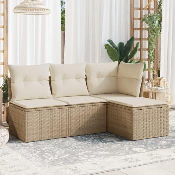 Juego de Sofás Jardín Ratán Sintético Beige Vidaxl con 4 piezas y cojines