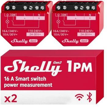 Relé Shelly 1PM Gen3 Pack de 2, Interruptor + Pulsador, Rojo