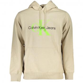 Beige XL Cotton Hooded Sweatshirt for Men with Print and Embroidery