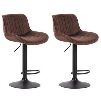 Set de 2 Taburetes de Bar Regulables en Terciopelo Marrón