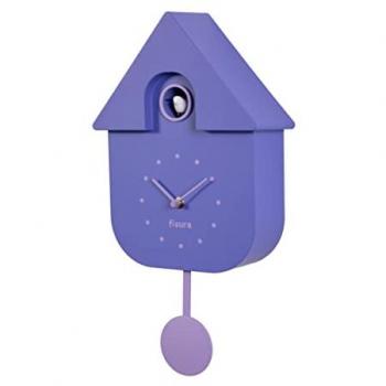 Reloj de cuco morado y lila - Reloj de pared original para regalo, 21,5 x 8 x 41,5 cm, Plástico ABS (3 pilas AA no incluidas)