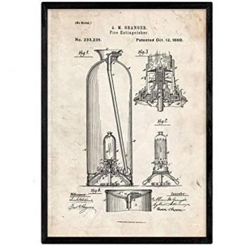 Póster de Patente de Extintor Vintage con Marco Negro - Diseño Antiguo en Tamaño A3