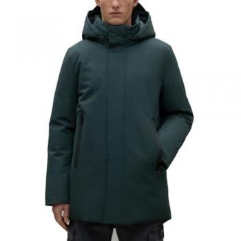 Abrigo Ecoalf Parko para hombre con capucha, logotipo en brazo, color gris oscuro, talla M