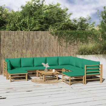 11-Piece Garden Lounge Set with Green Bamboo Cushions