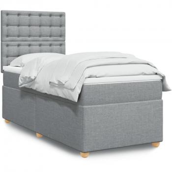 Cama box spring suave con colchón de tela gris claro 80x200 cm