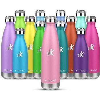 KollyKolla Botella de Agua Acero Inoxidable, Termo Sin BPA Ecológica, Botellas Termica Reutilizable Frascos Térmicos para Niños & Adultos, Deporte, Oficina, Yoga, Ciclismo,