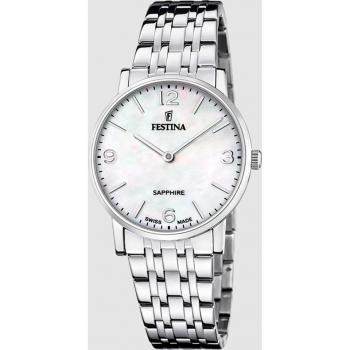Reloj Festina Swiss Made Acero Clásico F20047/2 Beige Correa De Acero Inoxidable 316l, Mujer
