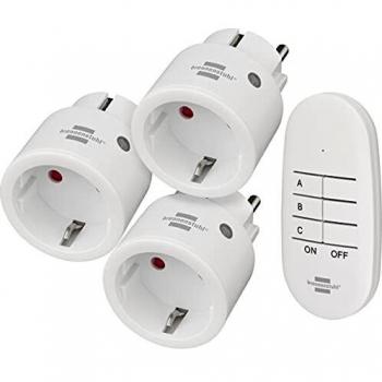 Brennenstuhl Comfort-Line Mini 3+1 Set de Enchufes Inalámbricos con Mando a Distancia, Alcance 25m, para Interiores, Blanco