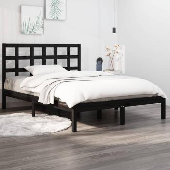 Estructura de cama King Size de madera maciza negra 150x200 cm