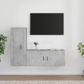 vidaXL Set de muebles de TV 2 piezas madera contrachapada gris hormigón, Mueble de salón, Mueble TV, Mesa de TV, Mueble televisor
